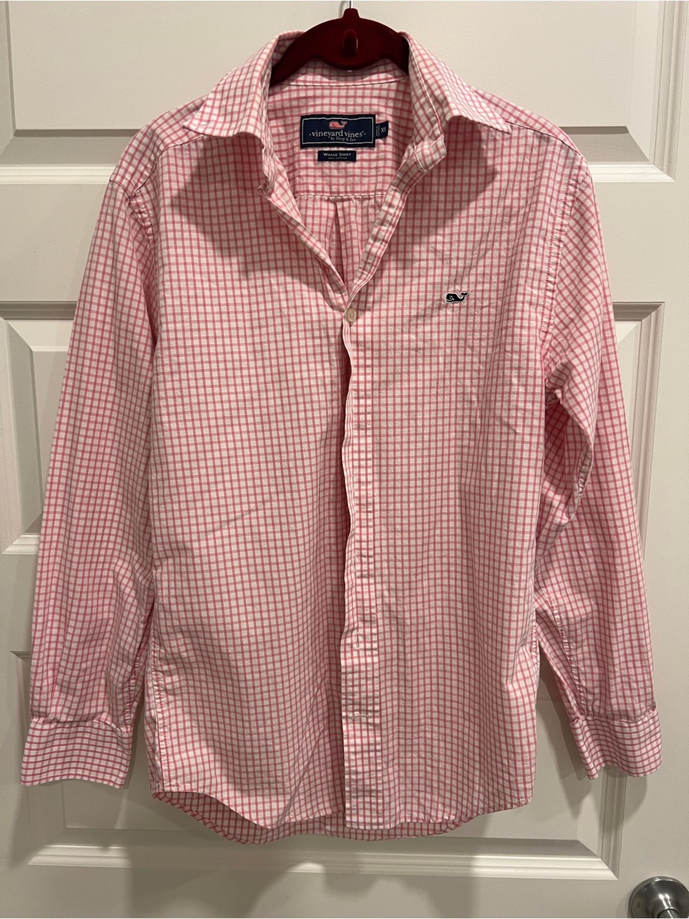 Vineyard Vines Men’s Pink Plaid Button-Down Whale Shirt
